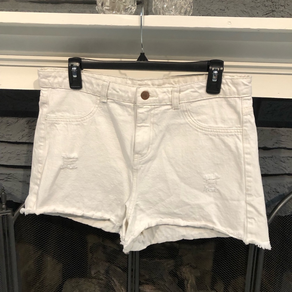 White Jean Shorts/Distressed